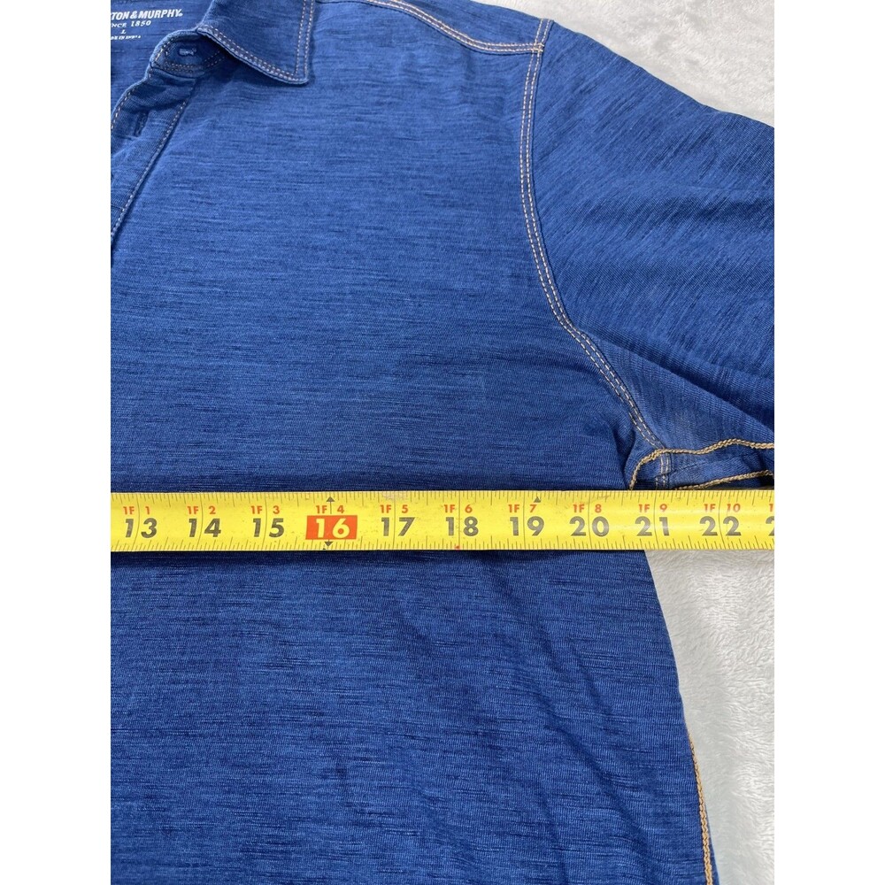 Johnston & Murphy Mens Slub Polo Shirt Blue 100% Cotton Orange Stitch Large - Picture 7 of 8